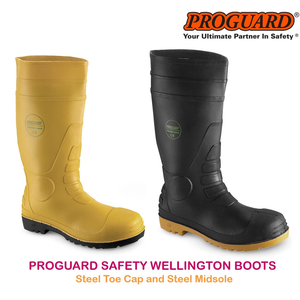 PROGUARD SAFETY WELLINGTON RAIN BOOT YELLOW BLACK Shopee