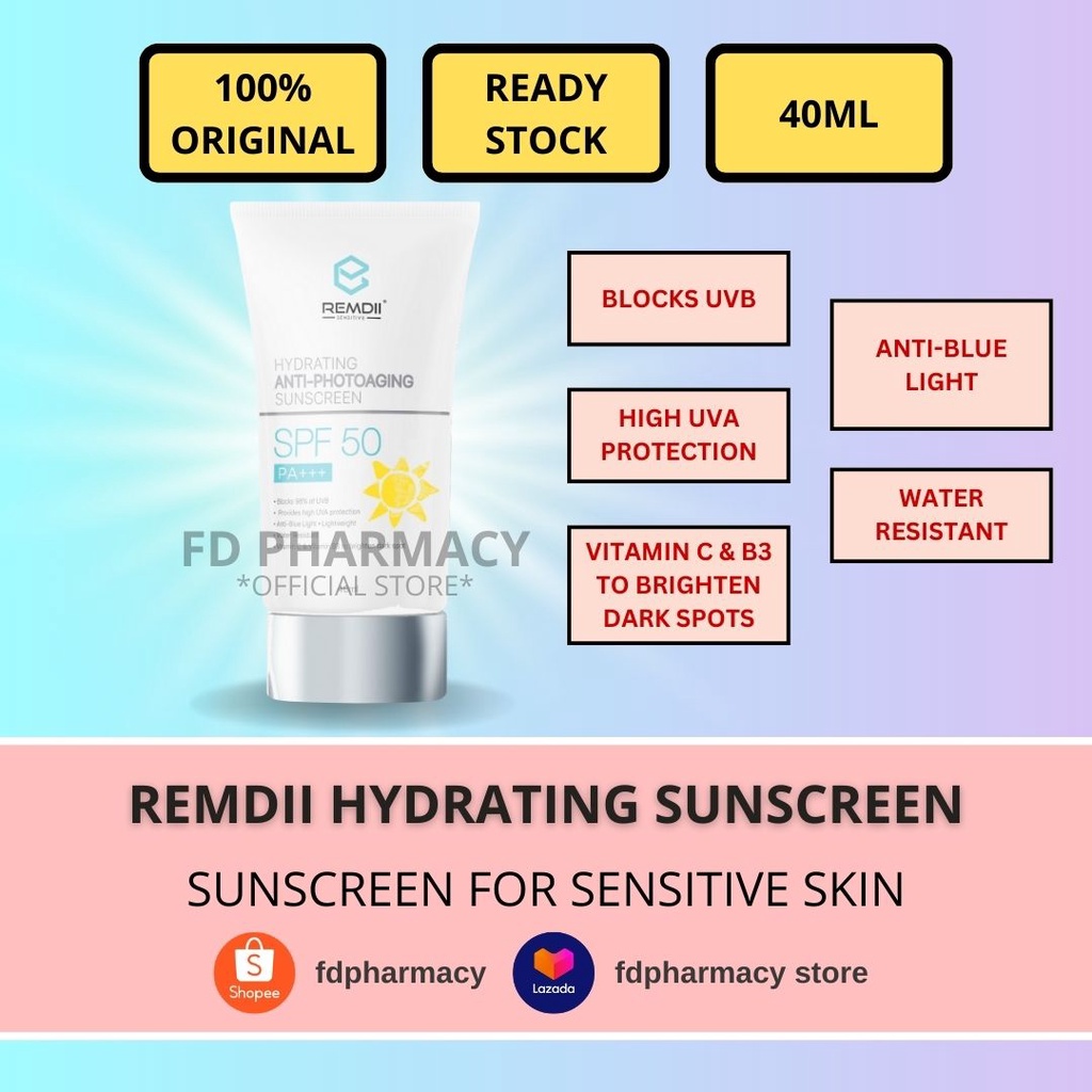 REMDII HYDRATION ANTI-PHOTOAGING SUNSCREEN 40ML 50 SPF UVA UVB ANTI ...