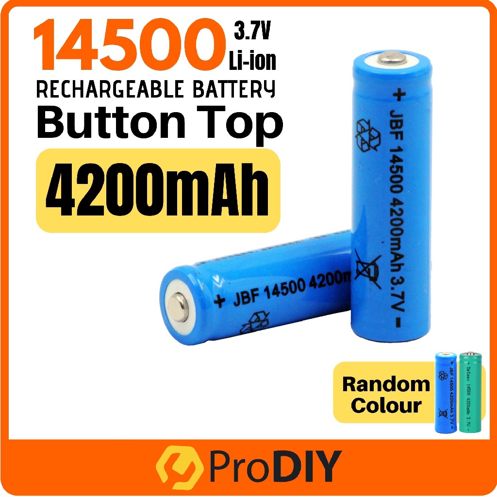 3.7V RECHARGEABLE LI-ION BATTERY 14500 4200mAh LITHIUM ( RANDOM COLOUR )