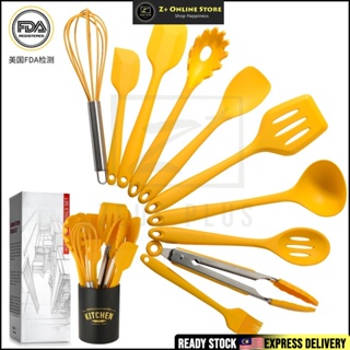 Dropship 11Pcs Silicone Cooking Utensil Set Heat Resist Wooden Handle  Silicone Spatula Turner Ladle Spaghetti Server Tongs to Sell Online at a  Lower Price