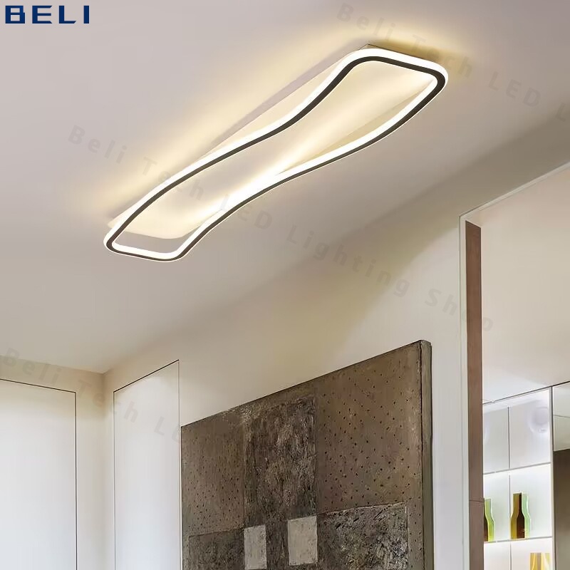 Minimalist Wavy Line Ceiling Lamp Modern Black Gold Ceiling Lights