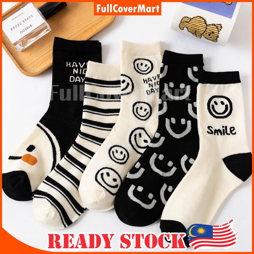(SOX112) 1 Pair of Smiley colour High Long Sock Socks Women Socks Men ...
