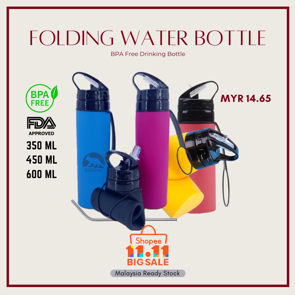 Foldable Collapsible Water Bottle Silicone Portable Reusable BPA Free ...