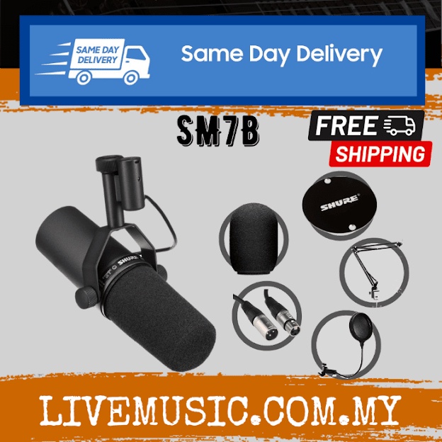 Shure SM7B Dynamic Vocal Microphone w/ FREE Pop Filter, XLR 3m Cable
