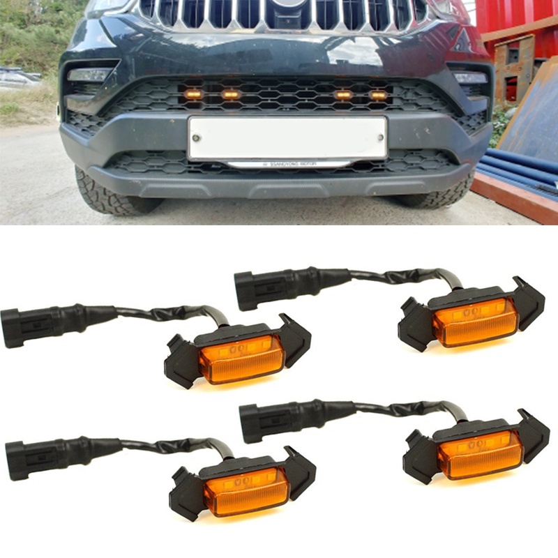 4x Car Front Grille Grill LED Light Smoke Raptor Style Lamp Amber For