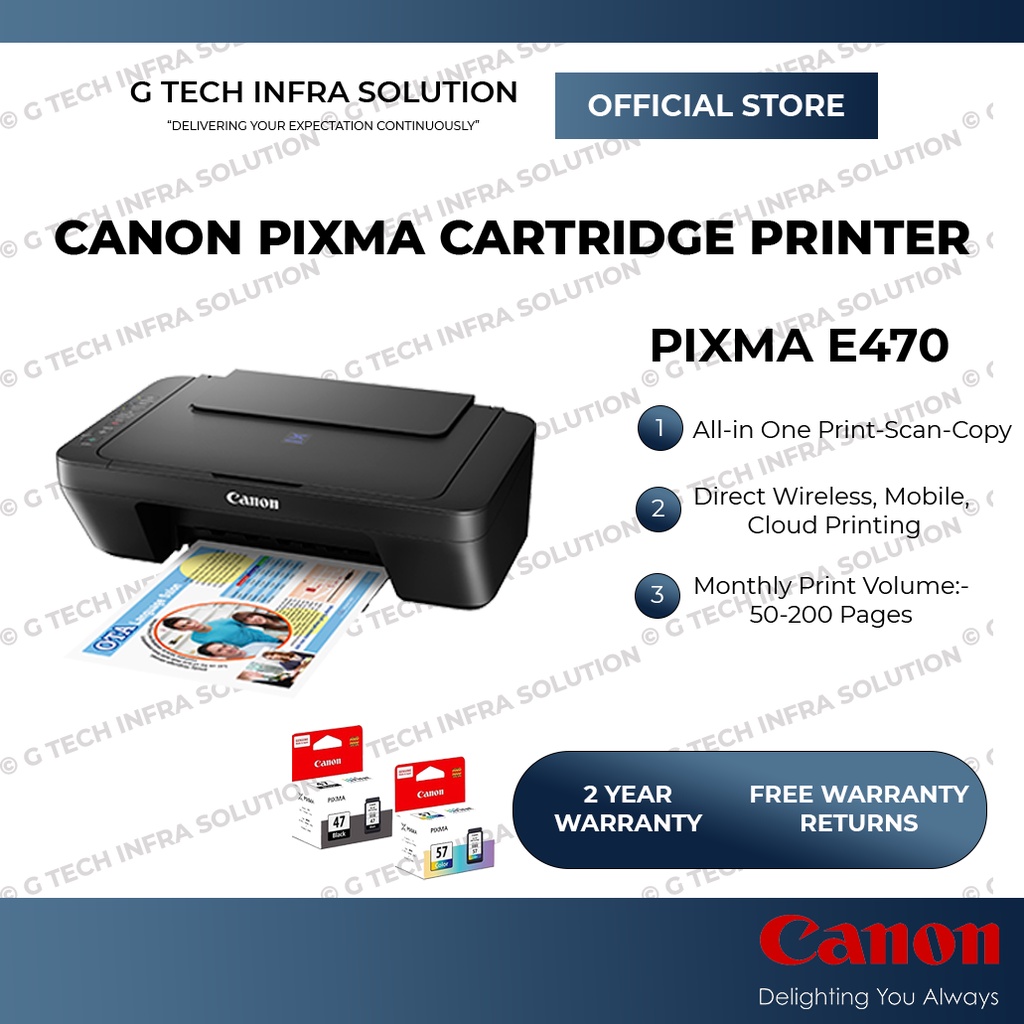 CANON E470 ALL IN ONE PRINTER WITH WiFi Canon PG47 CL57 Genuine Ink