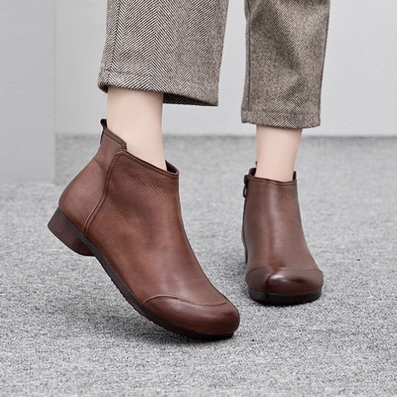 Plus Size Women's Autumn Vintage Comfortable Work Boots Fashion Leather