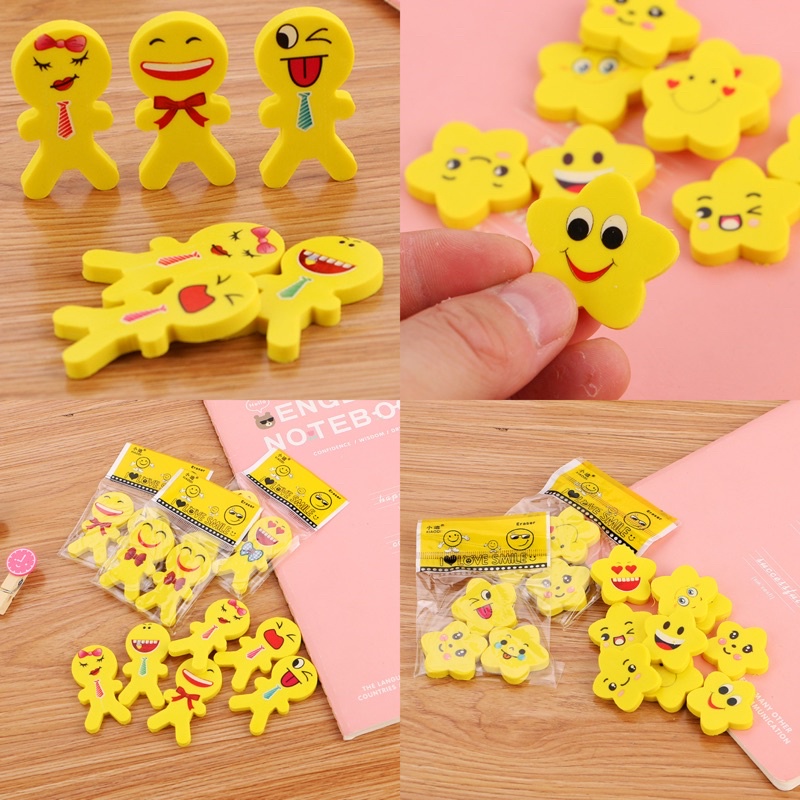 Emoji Eraser Rubber Pemadam Cute Stationery Hadiah untuk murid goodies ...