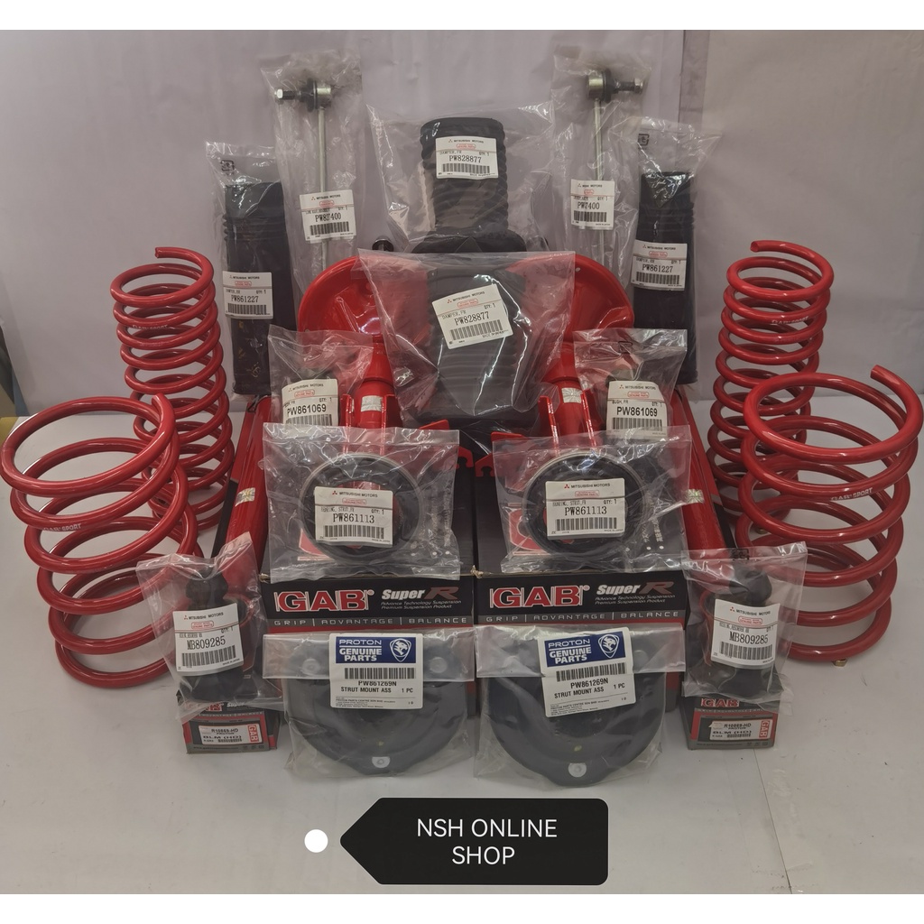 GAB Super R Absorber Heavy Duty Front & Rear+Sport Spring+Abs Mtg+Link ...