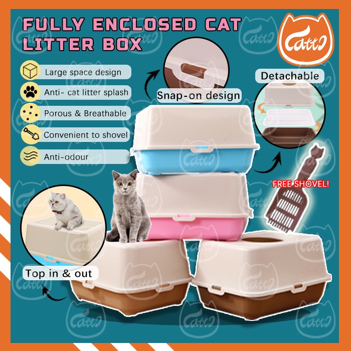 CATTO Cat Litter Box Fully Enclosed Drawer Top Entry Type Splash Proof ...