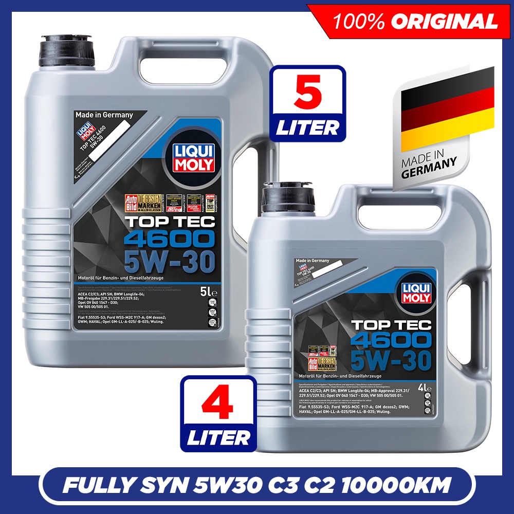 LIQUI MOLY TOP TEC 4600 5W30 SN C3 C2 Dexos2 Fully Synthetic Engine Oil ...