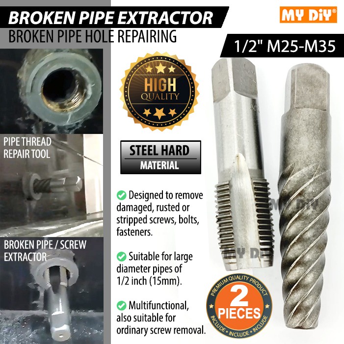 MYDIYHOMEDEPOT 2pcs Broken Pipe Extractor Thread Repair Tool 1/2" M25