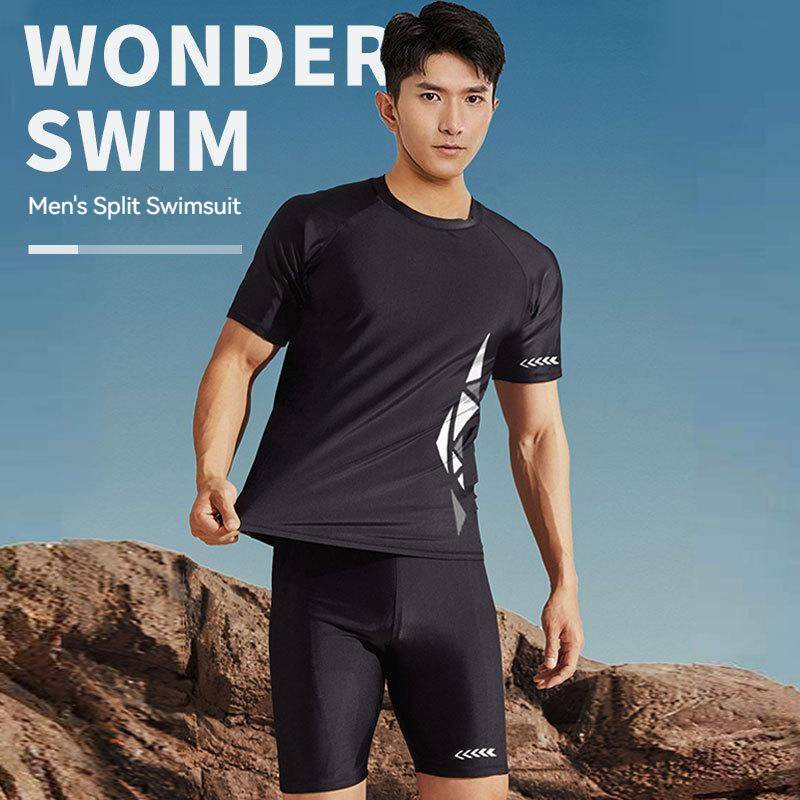 T-shirt 2Pcs Men Bathing Suit for Pool Top and Shorts Set Print