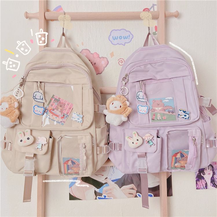 Large-capacity beg sekolah Student Backpack School bag plain colour ...