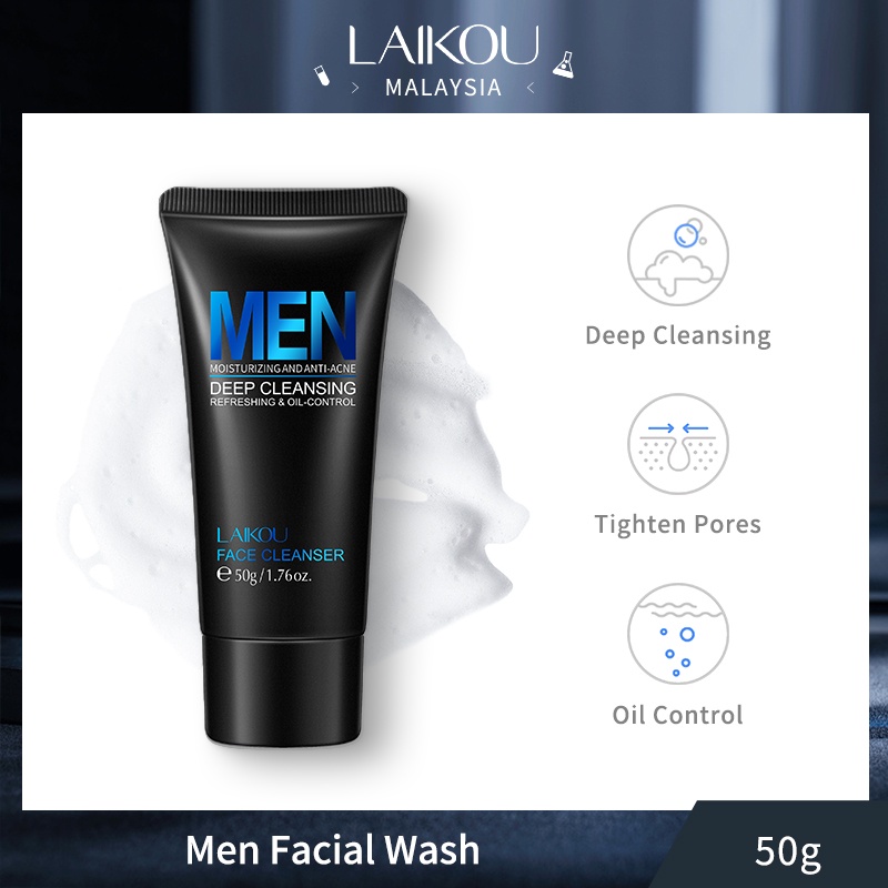 LAIKOU Men Facial Wash Cleanser Oil Control Reduce Acne Clean Pores ...