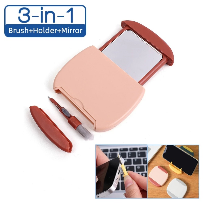 3 In 1 Mobile Phone Holder Earphone Cleaner Kit/With Mirror Headset