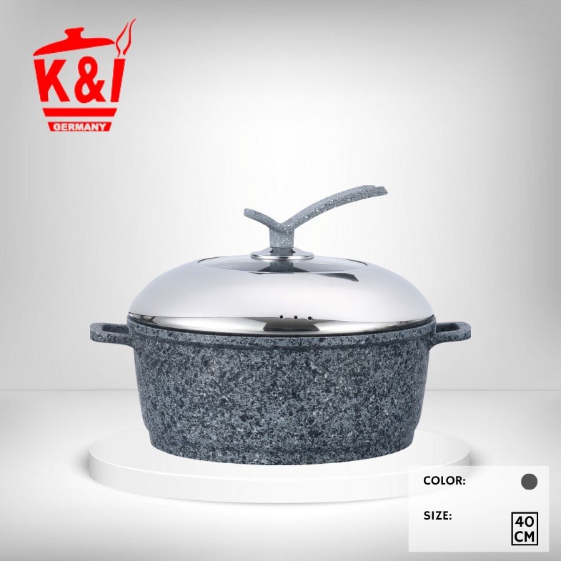 [K&I GERMANY] 40CM Die Cast Granite Casserole Cookware Pot With Lid