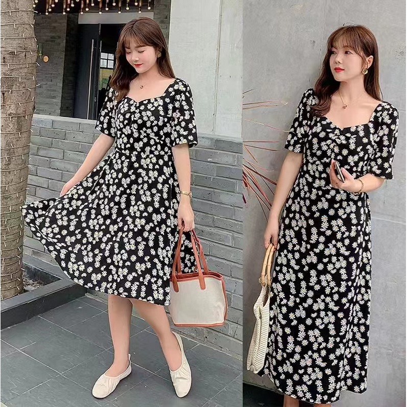 baju raya（40-100）kg Summer Small daisy floral chiffon wear women plus ...