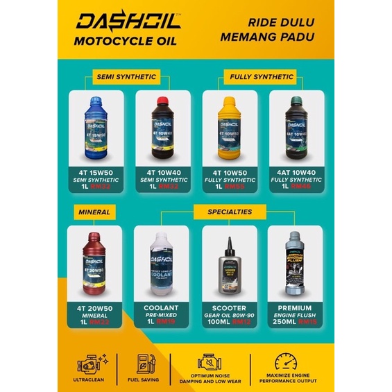 DASHOIL 4T FULLY,SEMI,MINERAL,SCOOTER,COOLANT,GEAR OIL & ENGINE FLUSH