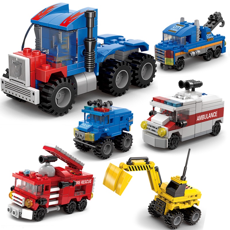 482pcs 6 In 1 Transformation City Car Technical Ambulance Vehicles Fire ...