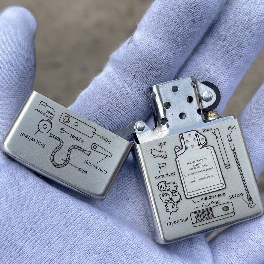 Zippo kerosene lighter cupro nickel silver thickened armor diagram seal