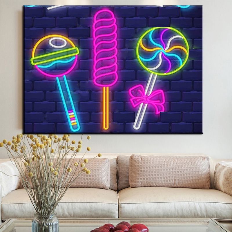 Wallpaper Wall Decor Neon Art Candy Lollipop Posters And Prints Modern ...