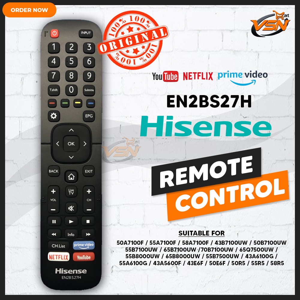 HISENSE Remote Control EN2BS27H for LCD LED SMART TV with NETFLIX