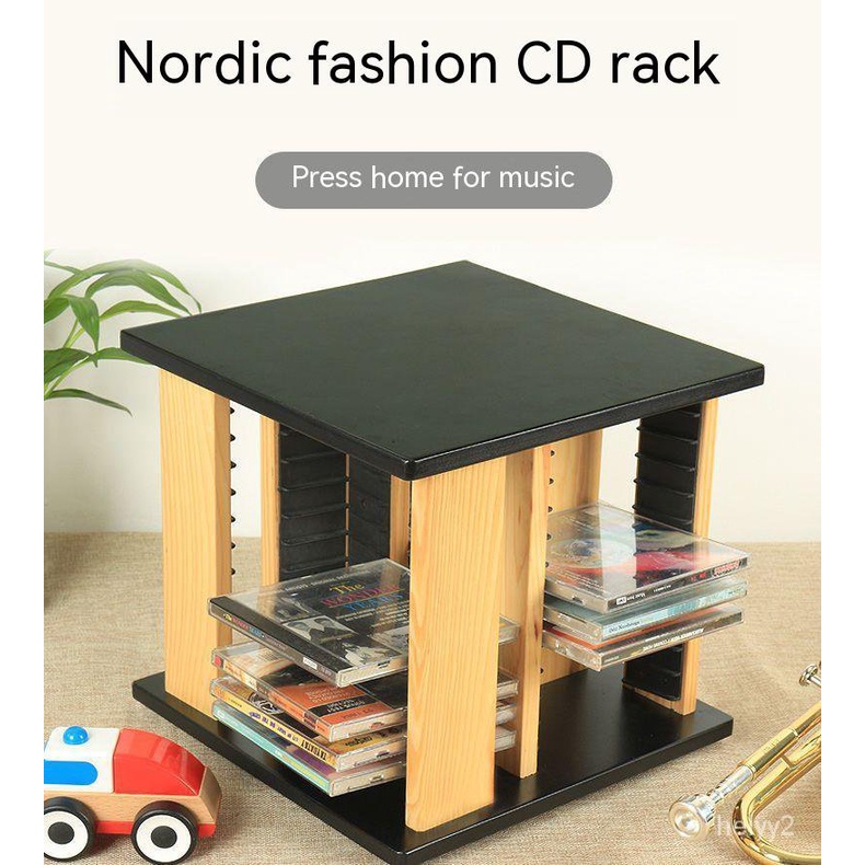 Solid wood CD rack Game Disk Storage Rack classic desktop rotating CD ...