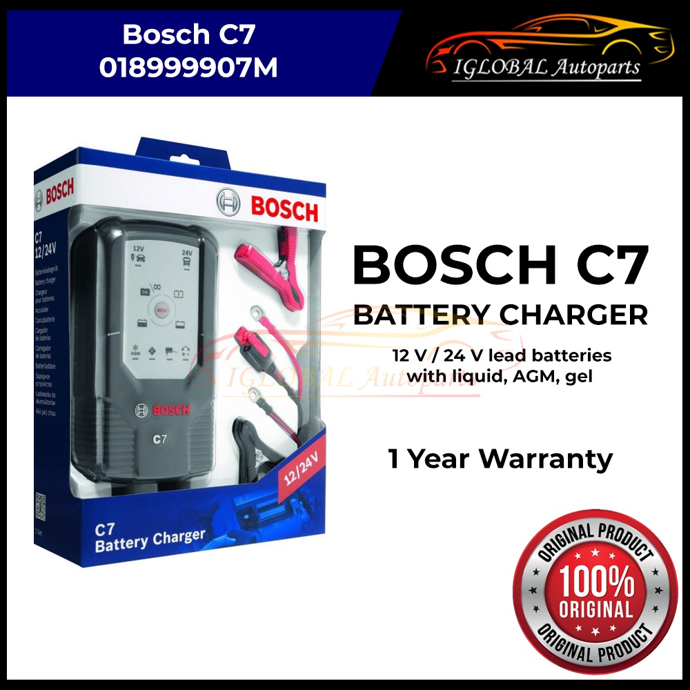 BOSCH C7 Fully Automatic Mode 6 12V/24V Lead-Acid Battery Charger -  018999907M (1 Year Warranty)
