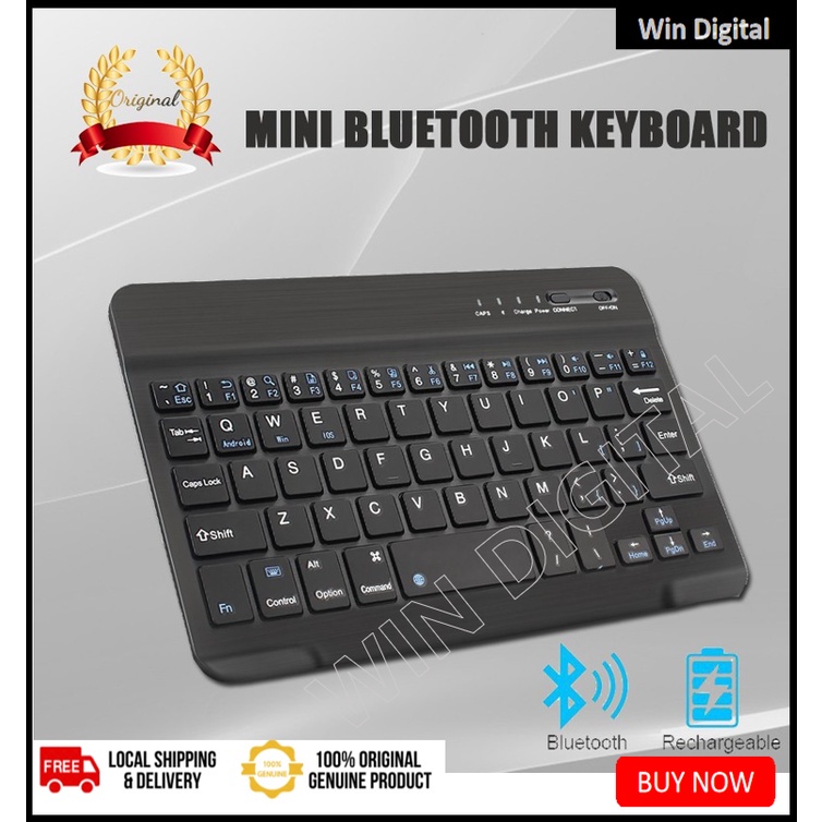 10 inch Bluetooth Wireless Keyboard Rechargeable Compact Slim Keyboard ...