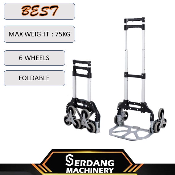 BEST MAX.LOADING 75KG 6 Whee Titanium Extendable Foldable TrolleY ...
