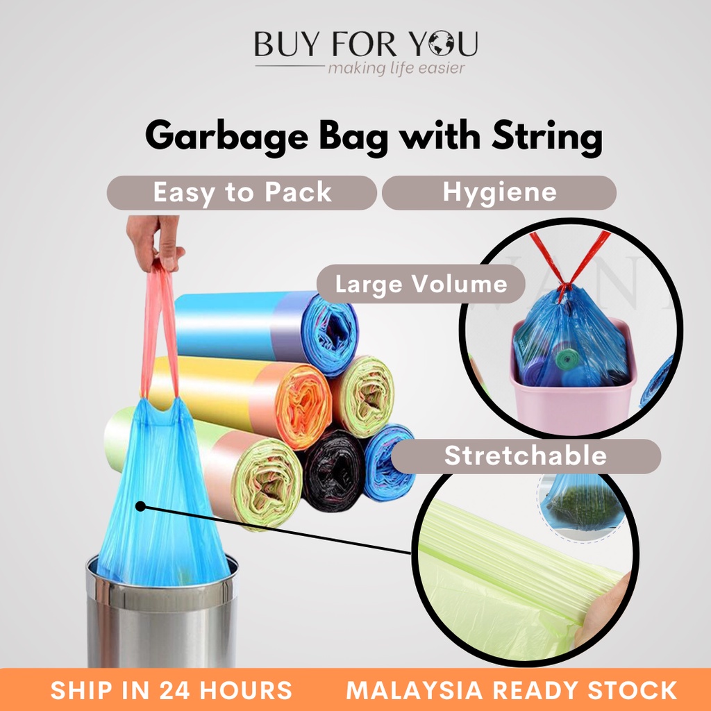 Garbage Bag with String Trash Bag Dustbin Plastik Sampah Bertali Downstring Bag (15pcs/roll