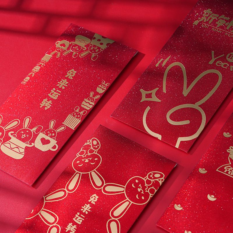 VEAREAR 3 Pack New Year Red Envelopes Cartoon Vietnamese Rabbit Year Plum  Blossom Red Envelope Gift Bags for New Year Party