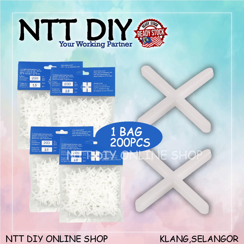 NTT DIY 200pcs Mosaic Tile Cross & Tile Spacers (1.5mm, 2.0mm, 2.5mm, 3