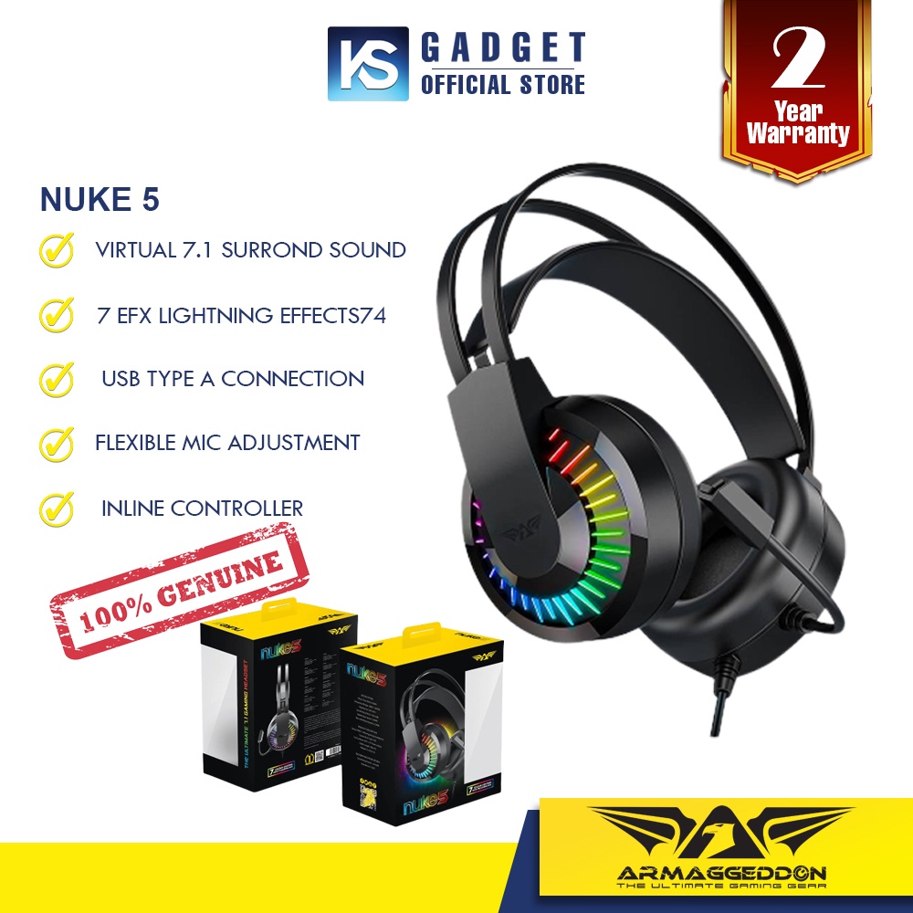 Armaggeddon Nuke 5 Gaming Headphone | Virtual 7.1 | Free USB C Adapter ...