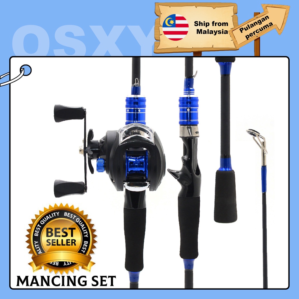 💥Penarafan terbaik💥OSXY Bluestar Fishing Rod Set Rod Casting Set  1.65/1.8/2.1/2.4M Baitcasting Reel 7.2:1 Gear Ratio Pancing Set