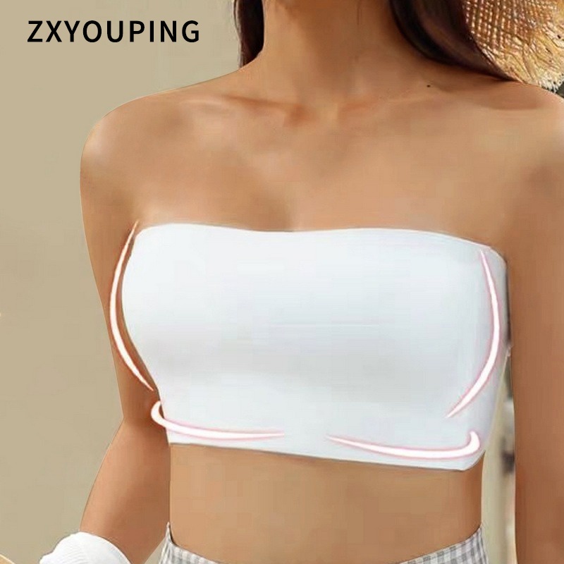 ZXYOUPING Korean Chiffon Tube Bra Strapless Brallete Padded for Women  Casual Wear Breatable Materials