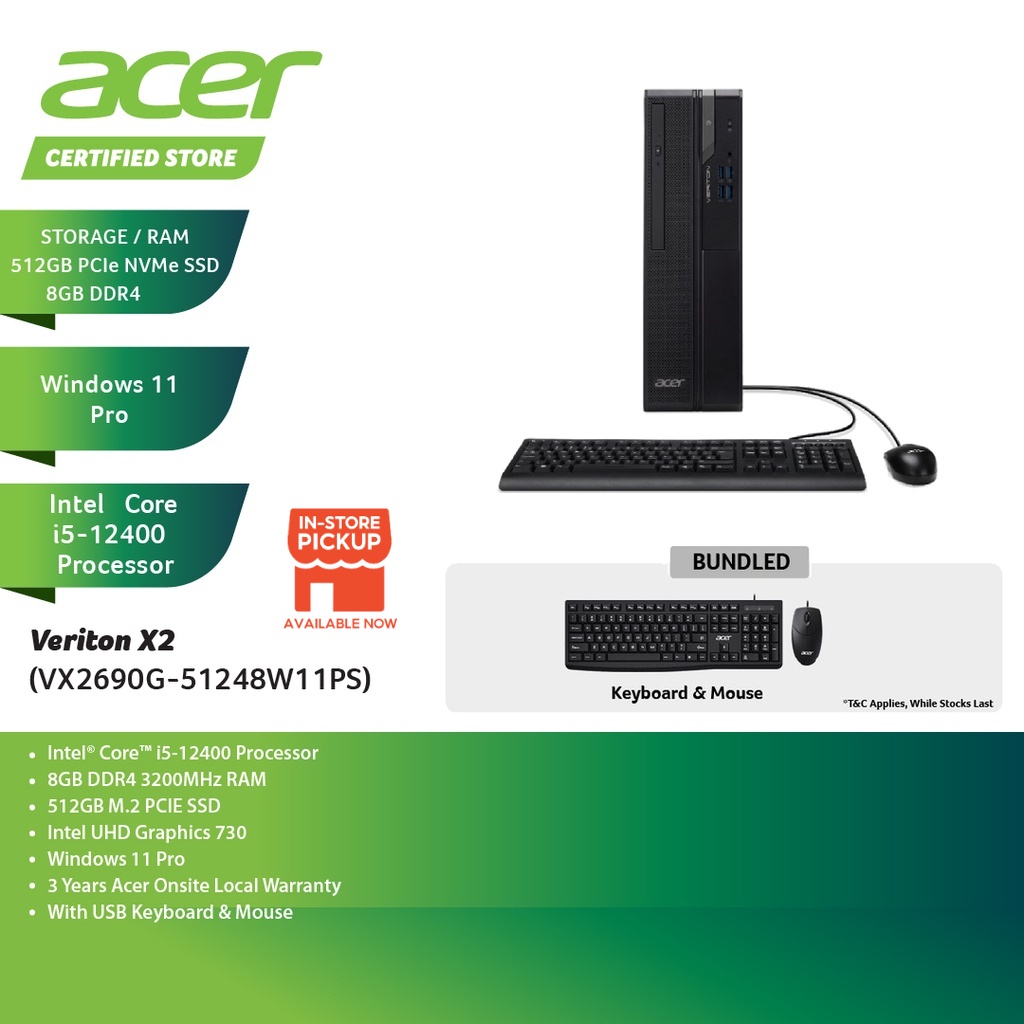 Acer Veriton X2 VX2690G51248W11PS SFF Desktop PC Black Shopee Malaysia