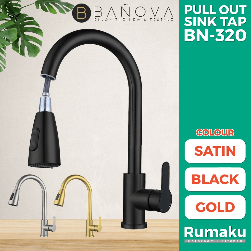 BANOVA SUS 304 Stainless Steel Pull Out Mixer Pillar Kitchen Sink Tap
