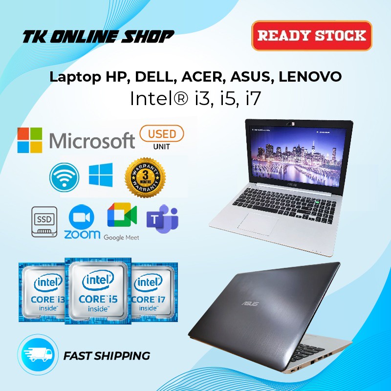 Laptop HP, DELL, Acer, Asus, Lenovo Intel® i3, i5, i7 8GB RAM SSD 512GB  used