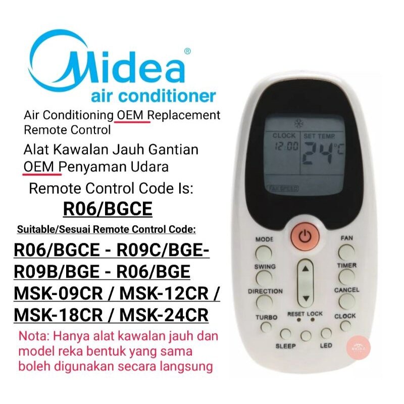Midea Air Cond Air Conditioner OEM Replacement Remote Control For R06 ...