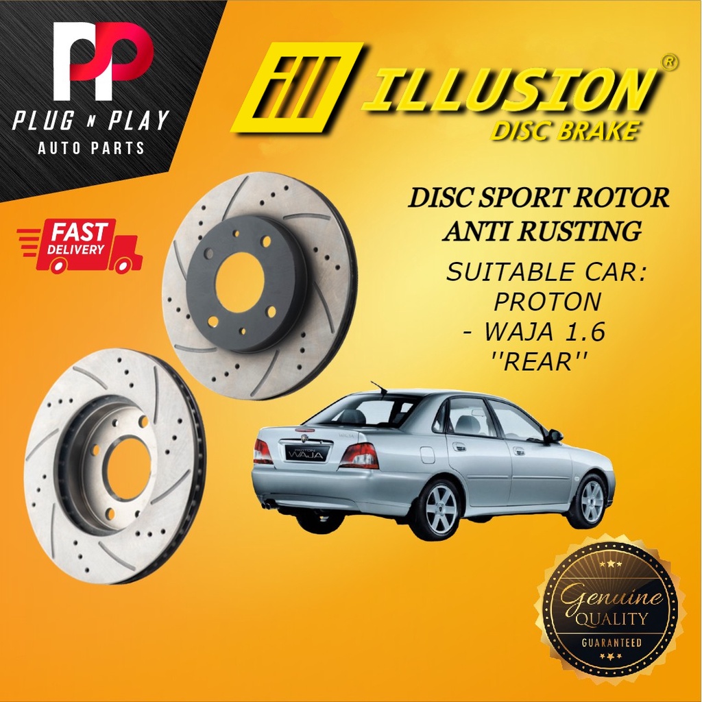 ILLUSION PROTON WAJA REAR DISC BRAKE SPORT SLOTTED ROTOR 100 ORIGINAL ANTI RUSTING MADE IN