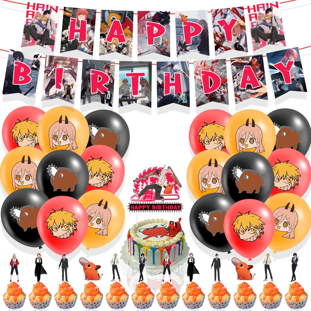 Chainsaw Man Happy Birthday Banner Cake Topper Cupcake Toppers Balloons
