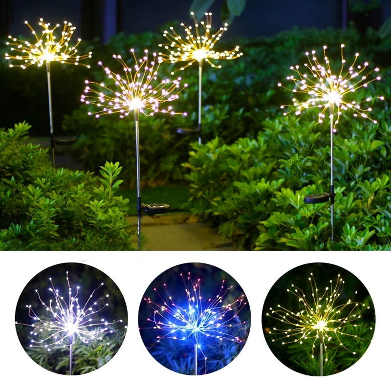 𝗡𝗜𝗚𝗛𝗧 𝗦𝗘𝗡𝗦𝗢𝗥 》 Firework Flower Lantern Waterproof Starry Solar LED ...