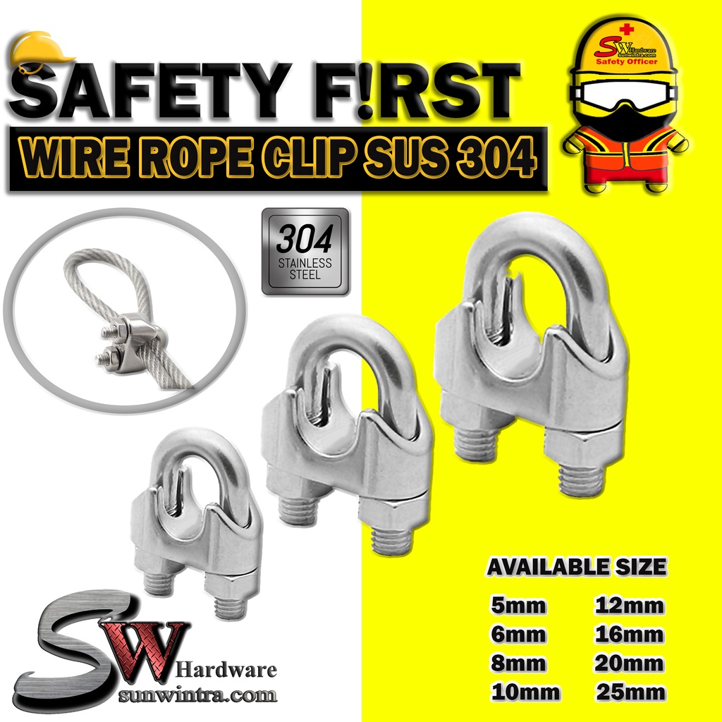 SW HARDWARE WIRE ROPE CLIP SUS 304 U-BOLT CLAMP CLIP FOR CLAMPING THE ...