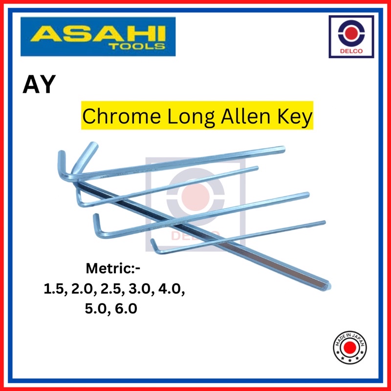 ASAHI JAPAN (1.5 - 6mm) AY Long chrome hex Allen Key 1.5mm 2mm 2.5mm ...