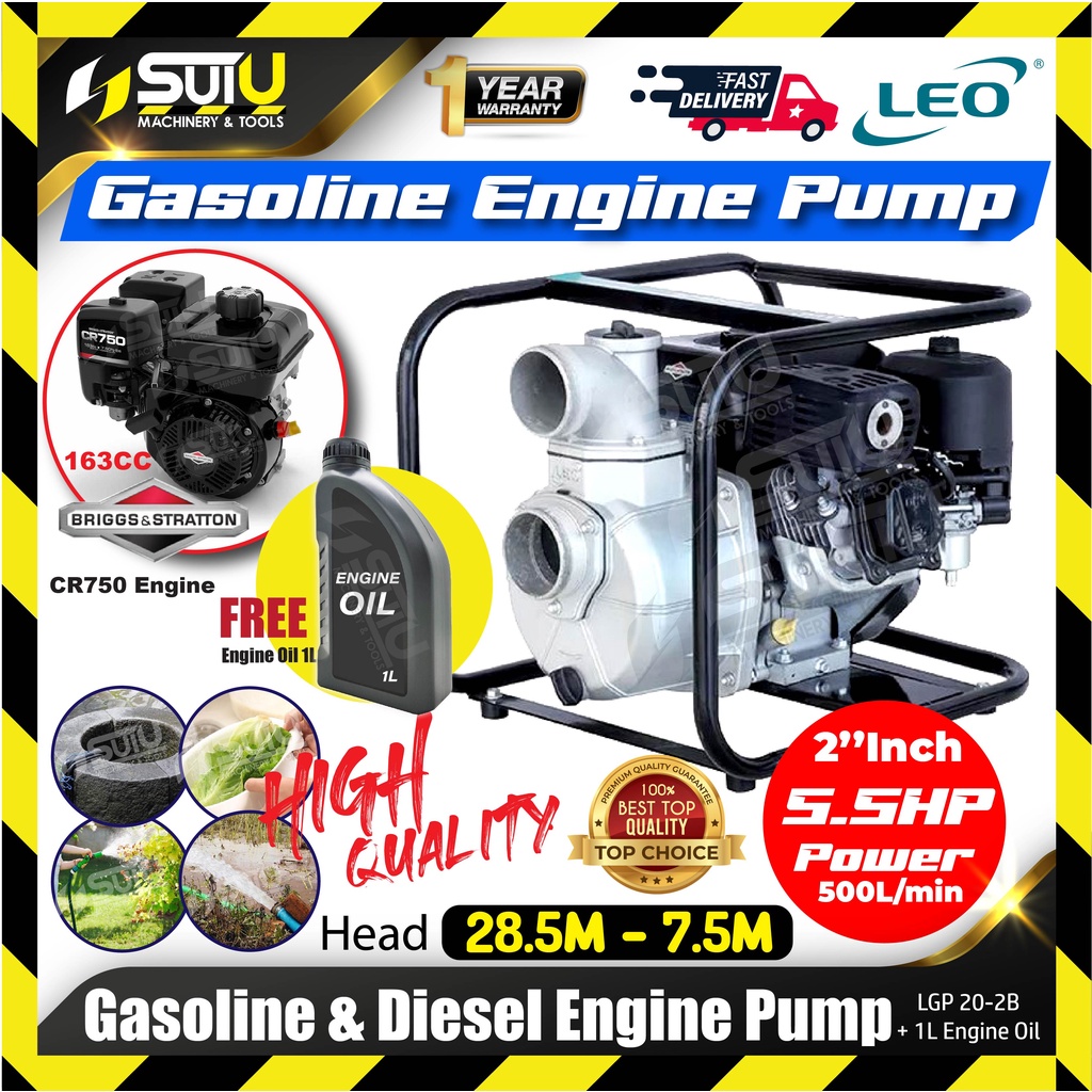 LEO LGP20-2B 163CC 5.5HP Gasoline & Diesel Engine Pump with Briggs ...