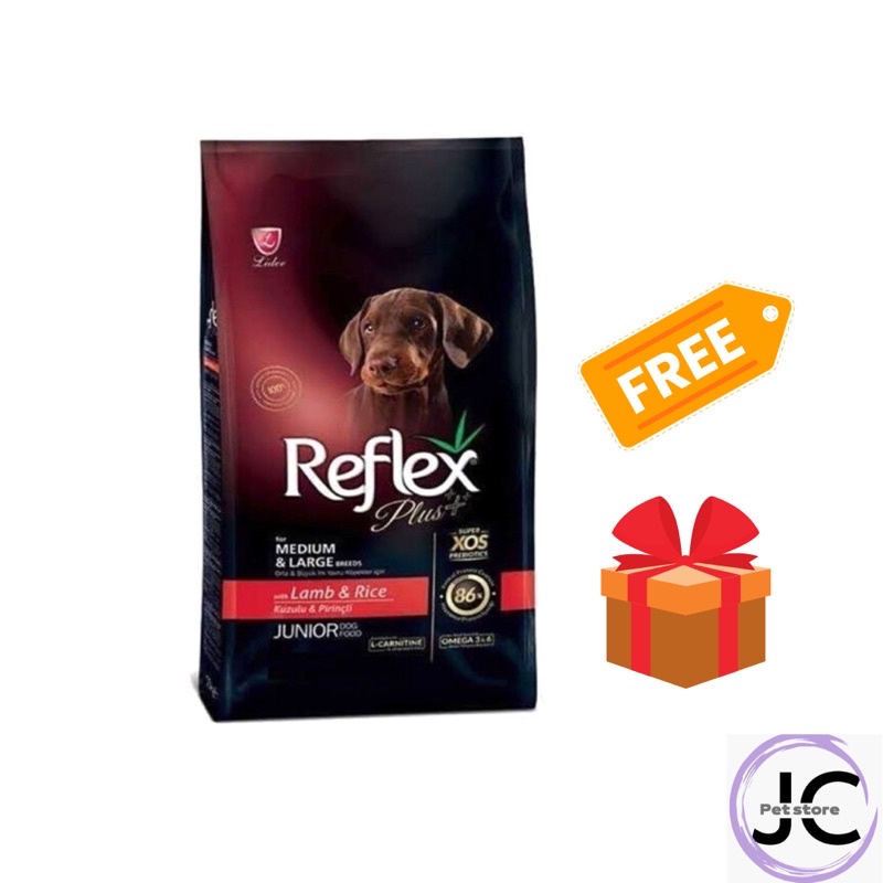 (FREE GIFT) Reflex Plus Dog ( JUNIOR ) Medium & Large Breed Lamb & Rice Dog Food 15kg Shopee