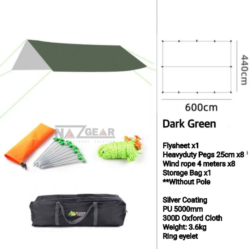 Lightweight Flysheet 4. 4x6 PU5000 WITHOUT POLE flysheet black Camping Tent Trap WaterProof, Sunshield Canopy Blackdog