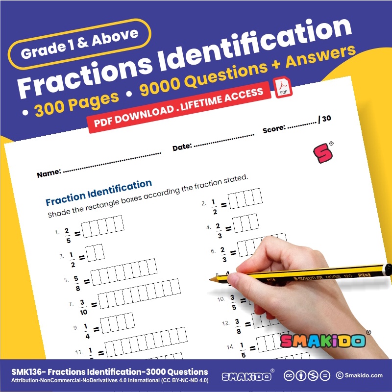[ Soft Copy/ PDF ] Fractions Identification Worksheets | 9000 Questions ...
